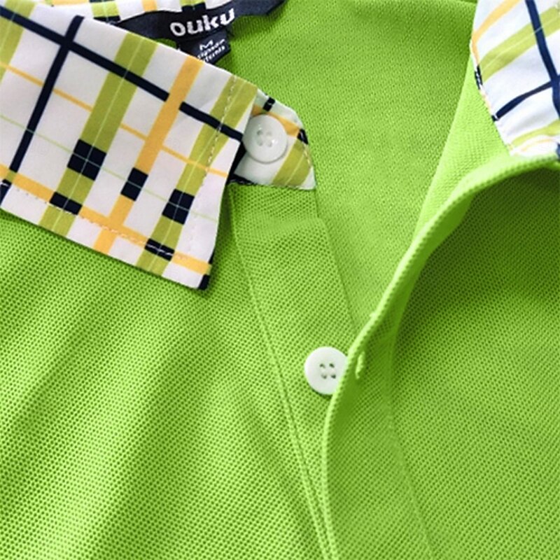 Men's Solid Color Plaid Polo Shirts Golf Shirt Short Sleeve Polo Shirts Lapel Casual Business Buttons Summer Spring Spring &  Fall White Yellow Navy Blue3
