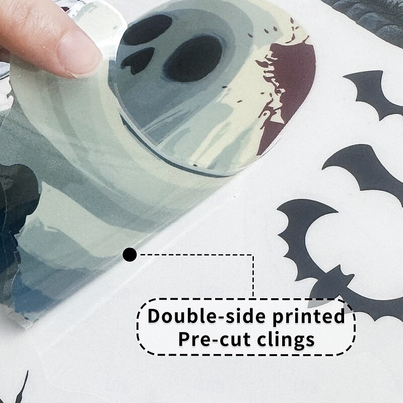 9 Sheets Halloween Window Cling Sticker Decals Decorations Double Side, Pumpkin Bat Ghost Grim Reaper Static Stickers for Glass, Halloween Party Window Decor3