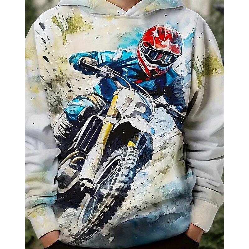Boys' 3D Motorcycle Hoodie Long Sleeve Spring Fall Fashion Streetwear Kids 4-12 Years Hooded Outdoor Casual Daily Regular Fit3