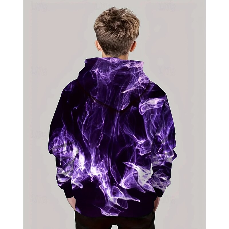 Boys' 3D Graphic Lightning Hoodie Long Sleeve Spring Fall Fashion Streetwear Kids 4-12 Years Hooded Outdoor Casual Daily Regular Fit4