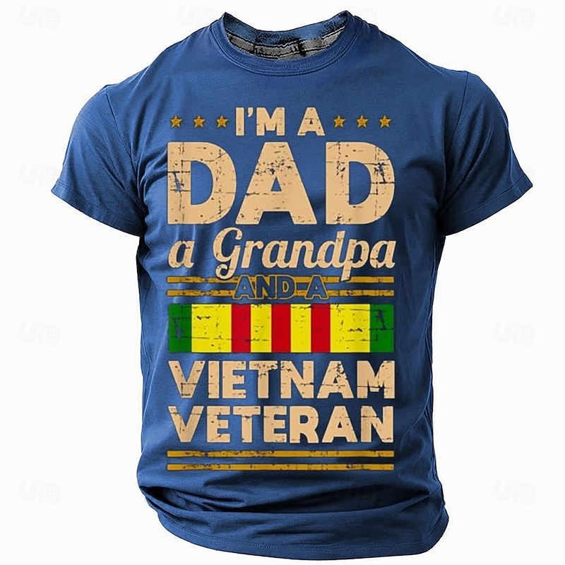 Men's Veterans Father T Shirt Short Sleeve T shirt 3D Print Crew Neck Shirt Fashion Daily Basic Street Casual Daily Black Blue Green Summer Spring Clothing Apparel S M L XL XXL XXXL