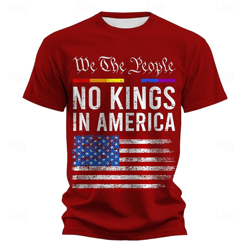 No Kings in America Men's American US Flag T Shirt Short Sleeve T shirt 3D Print Crew Neck Shirt Fashion Daily Basic Street Casual Daily Black Red Blue Summer Spring All Seasons Clothing Apparel S M3