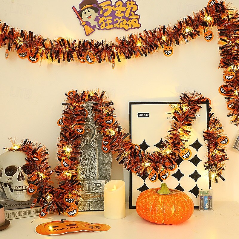 1 Pc 10M 100 LED Halloween String  Lifhts Pumpkin Ghost Spider Bat Light String Color Ribbon Caterpillar Color Strip Decorative Light String Festival Atmosphere Decorative Light AAA Battery Box3