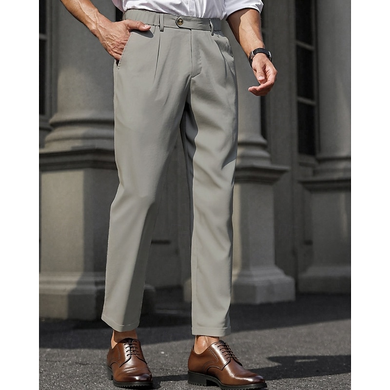 Men's Dress Pants Trousers Chinos Pocket Buttons Plain Comfort Formal Party Work Fashion Classic Style Black Dark Gray Micro-elastic3