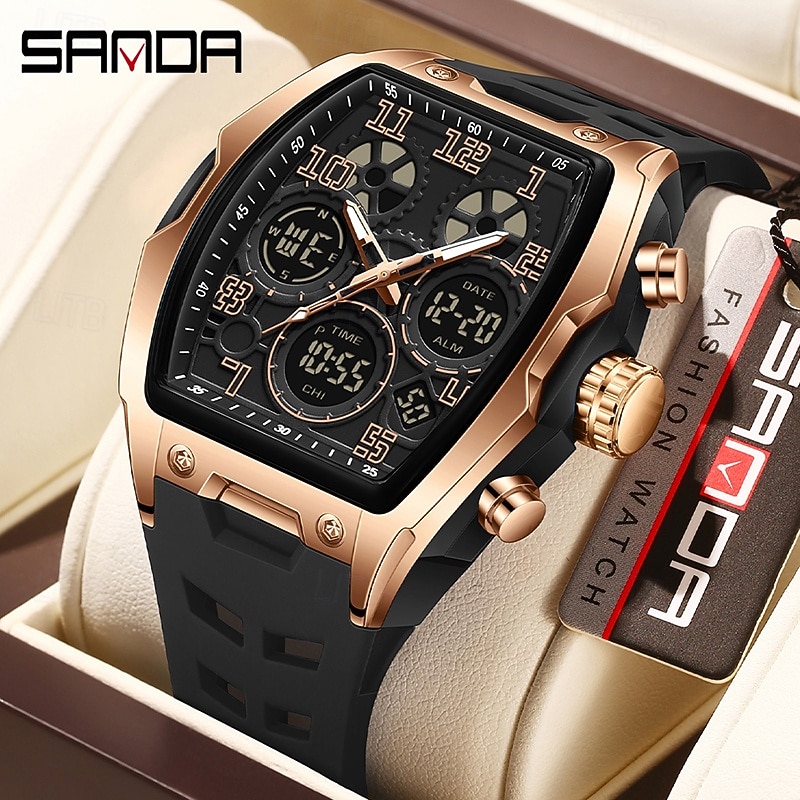SANDA 6266 Men's Electronic Watch Sports Multifunctional Waterproof Wine Barrel Type Countdown Men's Electronic Digital Watch3