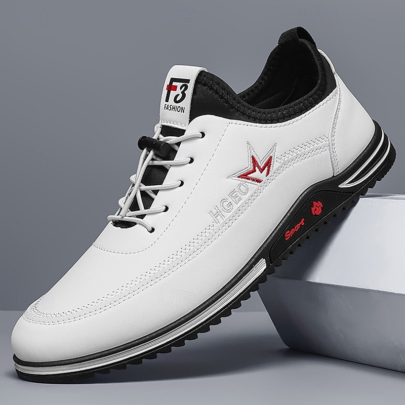 Men's White Lace-Up Sneakers with Red Detailing - Stylish and Durable, Perfect for Casual Outings, Sports and Everyday Wear
