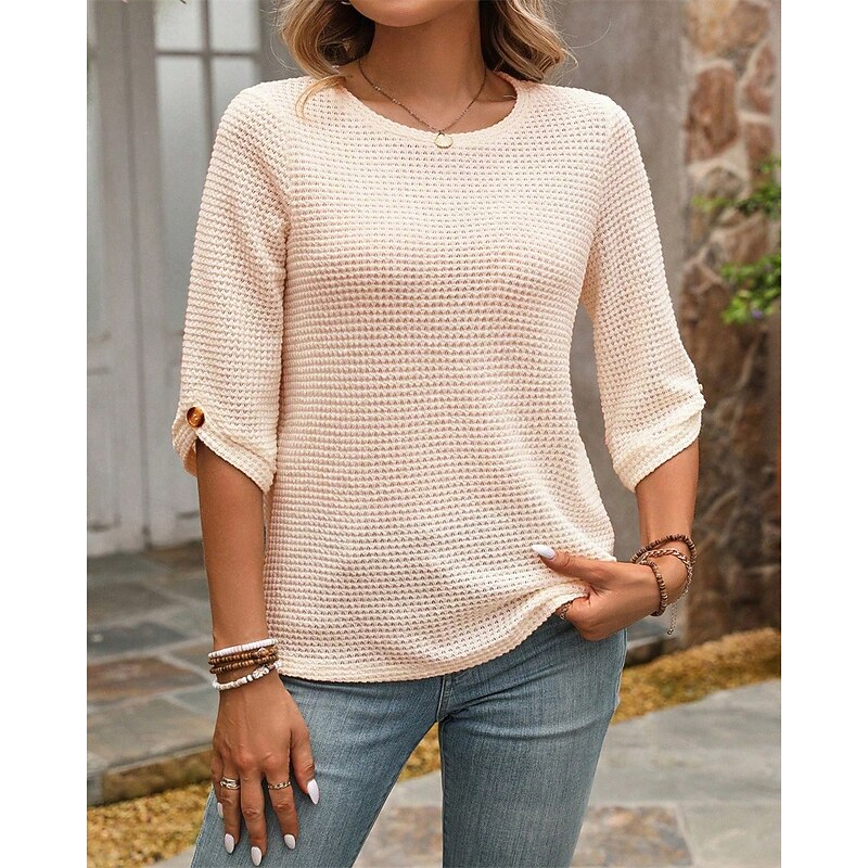 Women's Blouse Plain Modern Casual Half Sleeve Crew Neck Regular Tops Daily Going out Black Pink Summer2