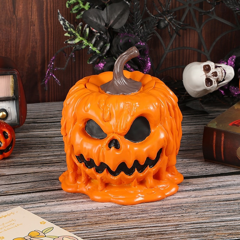 Halloween Pumpkin Head Resin Planter and Pen Holder, Minimalist Chinese Style Home Decoration Ornament for Desktop and Shelf Display