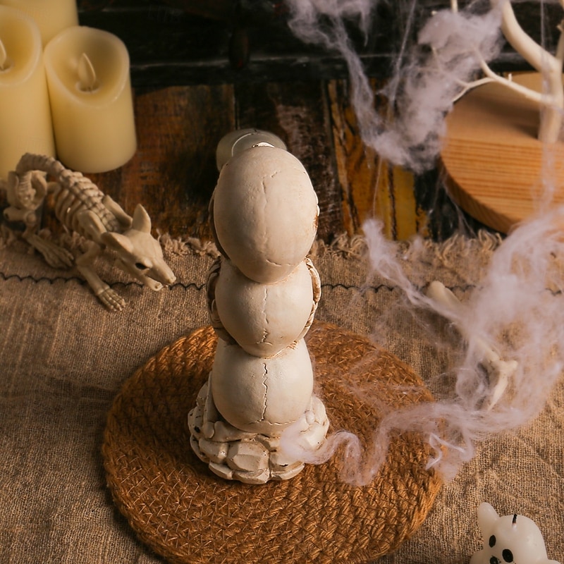 Halloween Conjoined Skull Resin Figurine, Creepy Skeleton Head Table Decoration for Spooky Party, Haunted House, Horror Props Display4