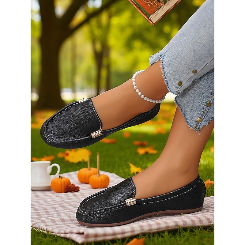 Women's Black Flexible Moccasin Flats – Soft Foldable Casual Driving Shoes for Fall Picnics, Garden Parties & Travel2