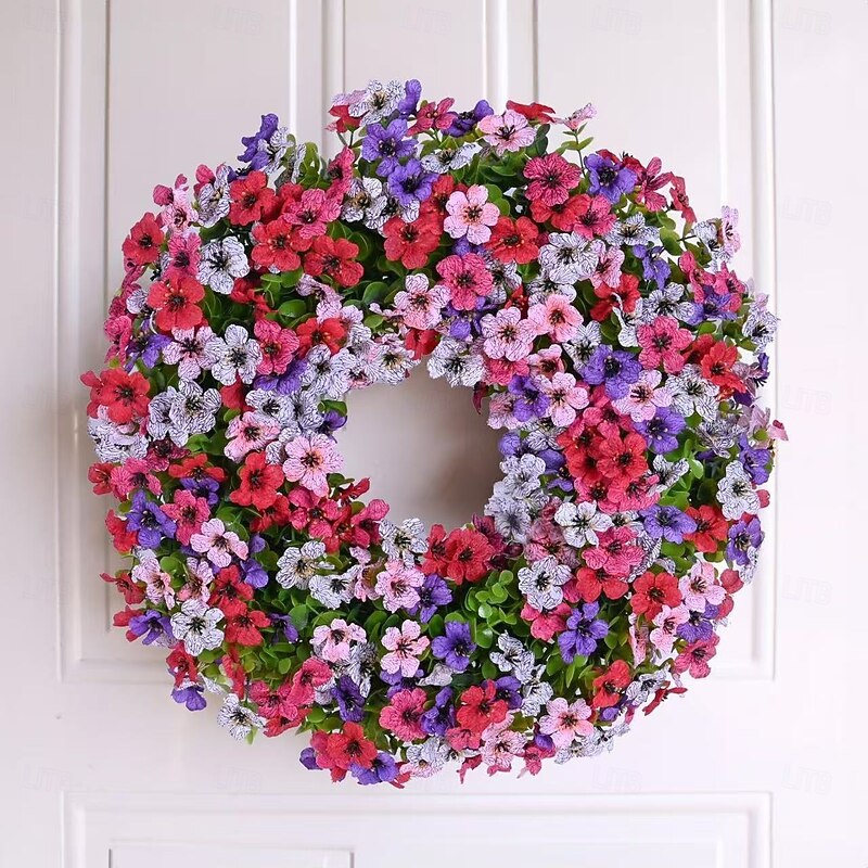 Artificial Eucalyptus and Violet Wreath for Front Door, Faux Greenery Floral Wreath for Home Decor, Wall Hanging and Holiday Decorations3