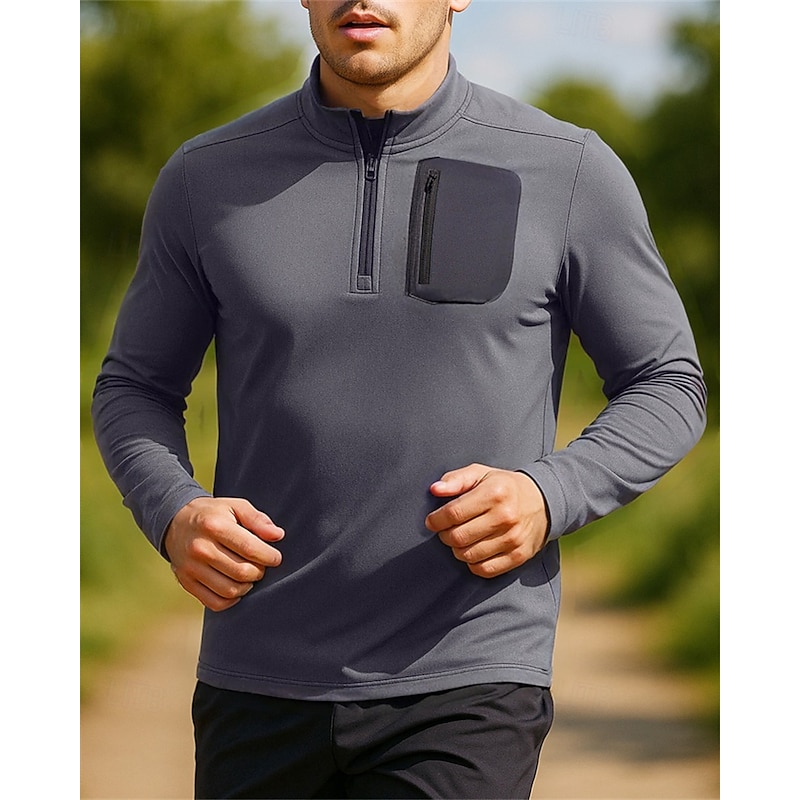 Men's Golf Polo Shirt Running Shirt Tennis Shirt Quarter Zip Long Sleeve Tee Tshirt Color Block Quick Dry Lightweight Breathable Tennis Golf Running Sportswear Activewear Black Royal Blue Gray4