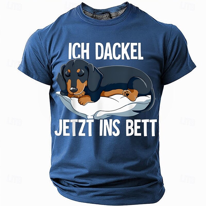 Men's T-Shirt | Funny Dachshund Sleeping Dog Graphic with 'Ich Dackel Jetzt Ins Bett' German Pun2