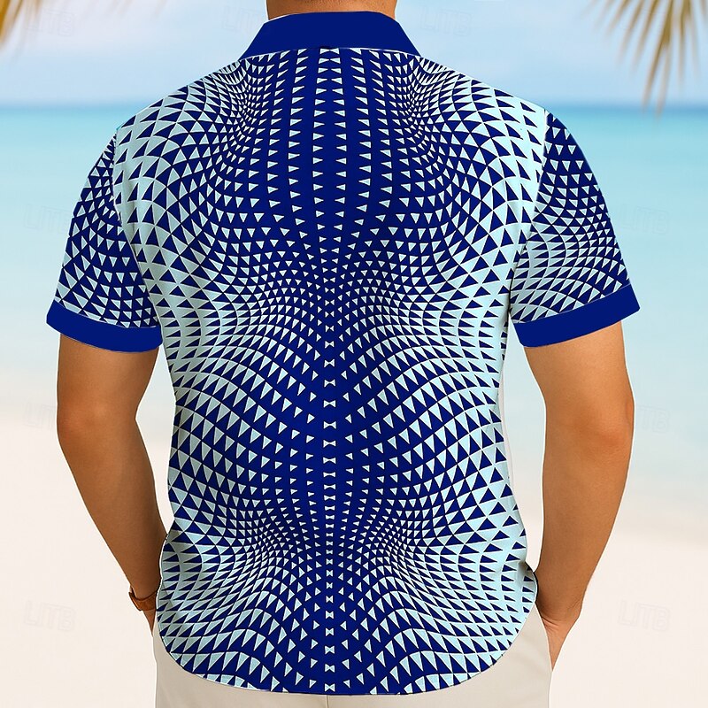 Men's Geometric Dizzy Triangle Shirt Summer Shirt Button Up Shirt Short Sleeve Fashion Casual Outdoor Holiday Summer Spring Turndown 3D Print Collared Shirts Black Blue2