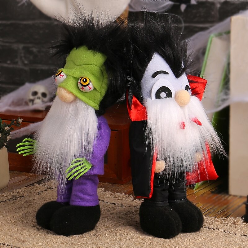 Halloween Vampire Gnome Plush Doll Decoration, Standing Zombie Figurine Prop, Scary Holiday Display Ornament for Home, Party, and Window Decor4