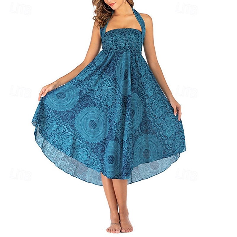 Women's Skirt A Line Swing Casual Boho Maxi High Waist Skirts Floral Print Micro-elastic Vacation Holiday Black Blue Orange Green Summer Polyester4