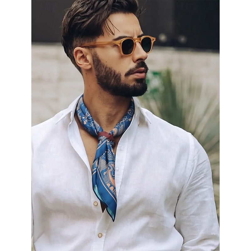 Men's Paisley Print Square Neck Scarf with Leather Buckle, Vintage Style Polyester Bandana for Outdoor Travel, Parties and Daily Fashion3