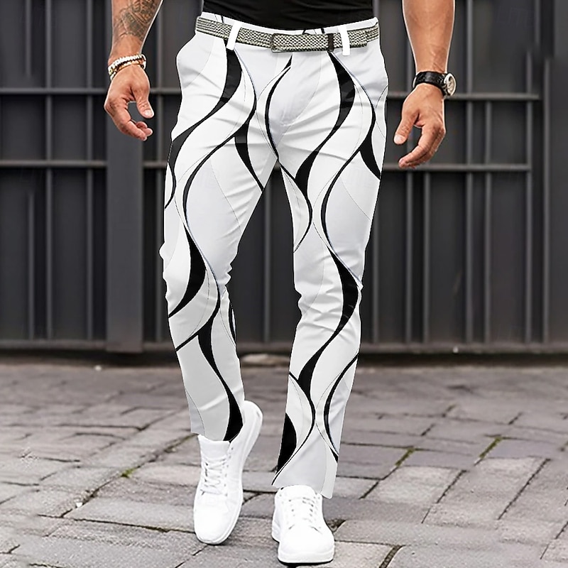 Men's Geometric Waves Abstract Dress Pants Trousers Casual Pants Mid Waist Classic Outdoor Casual Daily Slim Fit Pants with Pockets Spring Fall 3D Print Gray