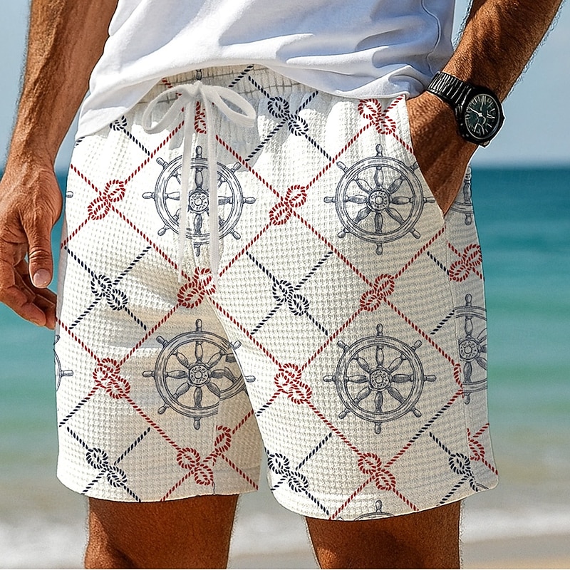 Men's Grid / Plaid Compass Waffle Shorts Sweat Shorts Casual Shorts Mid Waist Fashion Casual Vacation Jogging Workout Elastic Drawstring Waist Shorts with Pockets Designer Clothing Apparel2