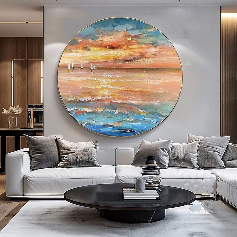 Ocean Wall Art Golden Sunset Oli Painting Handmade Abstract Seascape Canvas Oil Paintings Large Salon Home Decoration Picture4