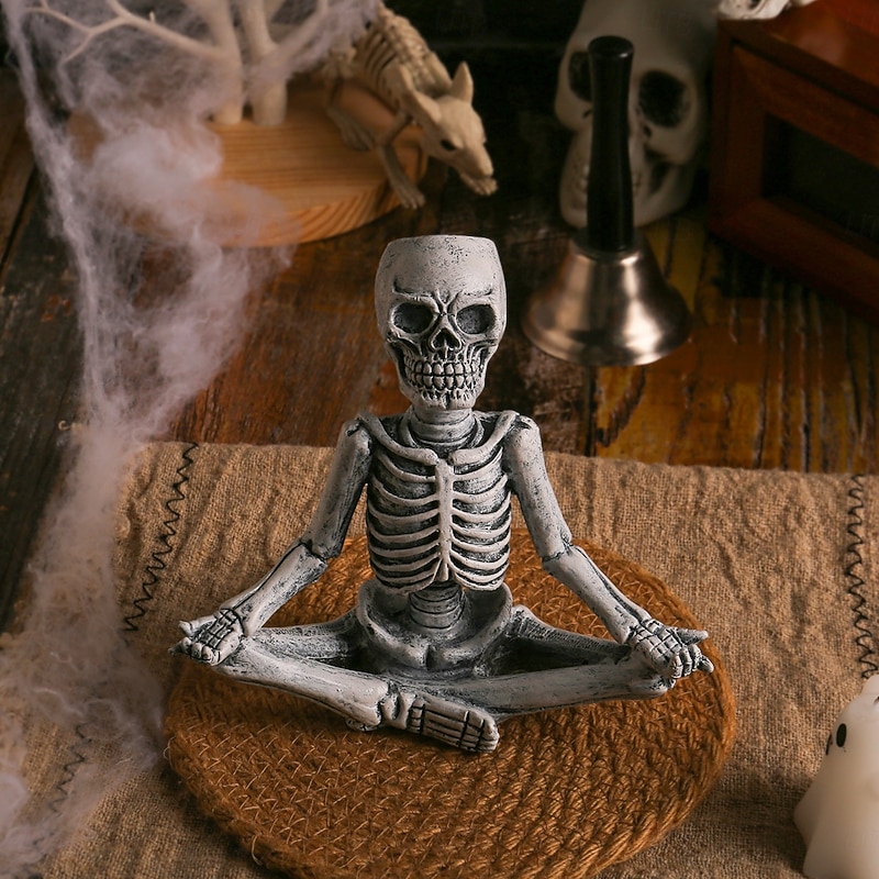 Halloween Yoga Skeleton Figurine, Spooky Resin Skull Statue, Horror Ghost Festival Tabletop Decoration Ornament