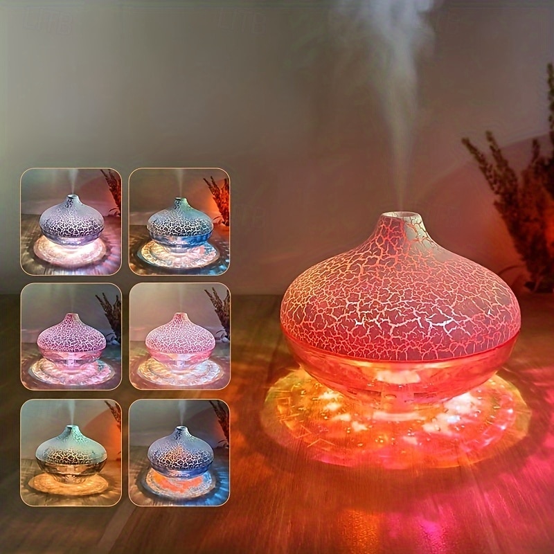 1pc of New Crystal Running Light USB Humidifier Aroma Diffuser 10.14oz Suitable for Multiple Scenarios Crystal Crack Humidifier with Colorful Ambient Light Silent Nano Mist Beauty Hydration Device2