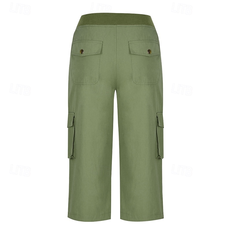 Women's Cargo Pants Capri Pants Slacks Streetwear Casual Calf-Length Natural Plain Pocket Elastic Drawstring Design Comfy Outdoor Vacation Holiday Daily Wear Light Gray Light Brown Light Sky Blue3