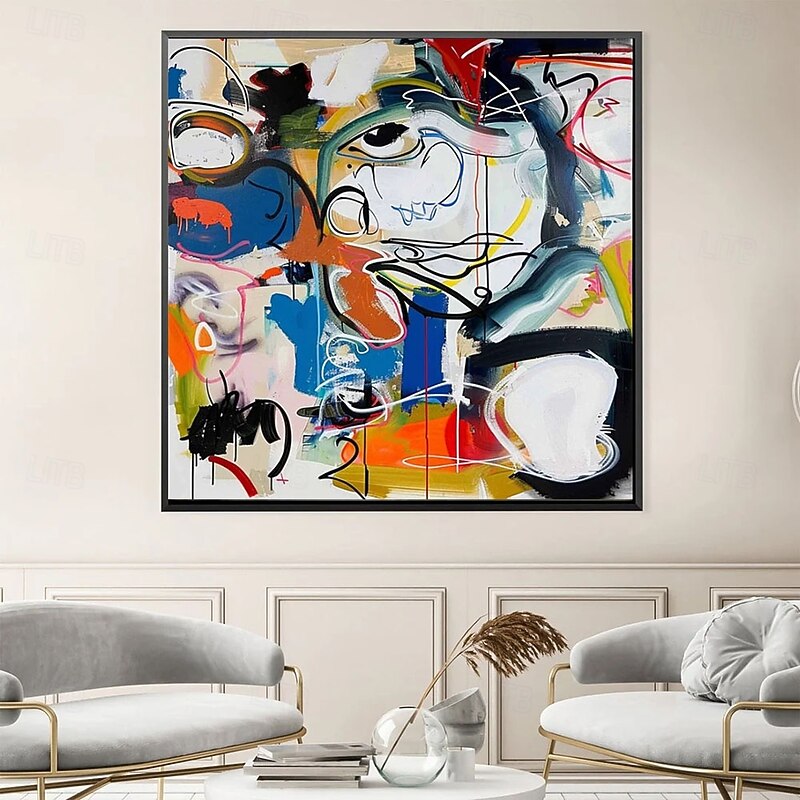 POP art painting Handmade Pablo Picasso Abstract Oil Painting Bold Color Blocking Expressive Brushstrokes Blue Orange Contrast Dynamic Line Art Modern Living Room Decor Abstract Portrait Artwork