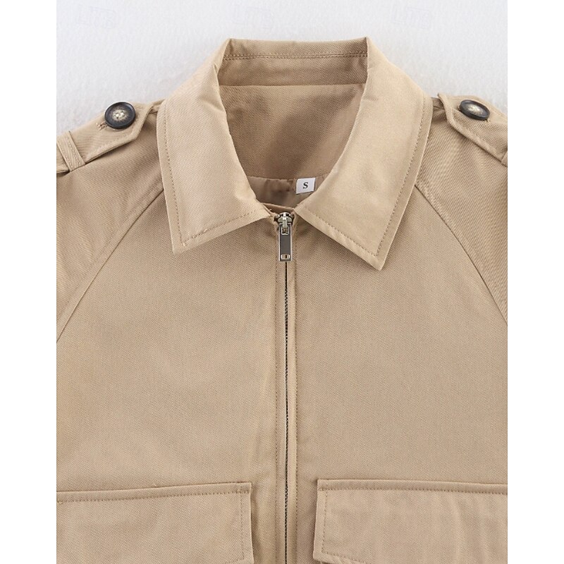 Women's Casual Jacket Trench Coat Comfortable Zipper Pocket Fashion Outdoor Plain Outdoor Vacation Zipper Short Turndown Regular Fit Long Sleeve Outerwear Black Green Khaki Fall Winter3