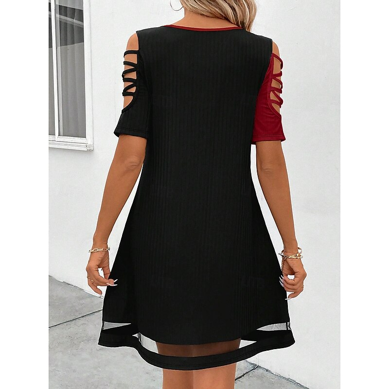 Women's Midi Dress A Line Dress Summer Dress Elegant Vintage Stylish Home Party Holiday Loose Fit Solid Color Color Block Short Sleeve Crew Neck Black And White Light Pink Yellow Red Summer Spring2