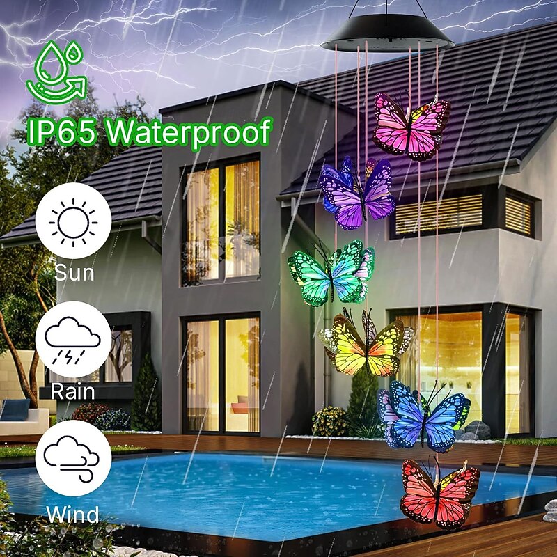 1 Pc outdoor solar simulation butterfly wind chime light gradient color light courtyard garden tree yard balcony camping decoration light