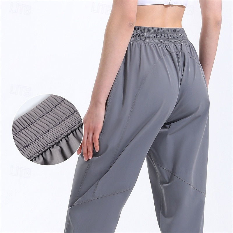 Women's fitness pants Pilates Pants Yoga Pants Drawstring with Pockets Lightweight High Waist Pilates Gym Zumba Bottoms Solid Color Green Light Grey Gray Modal Fall Sports Activewear Micro-elastic3