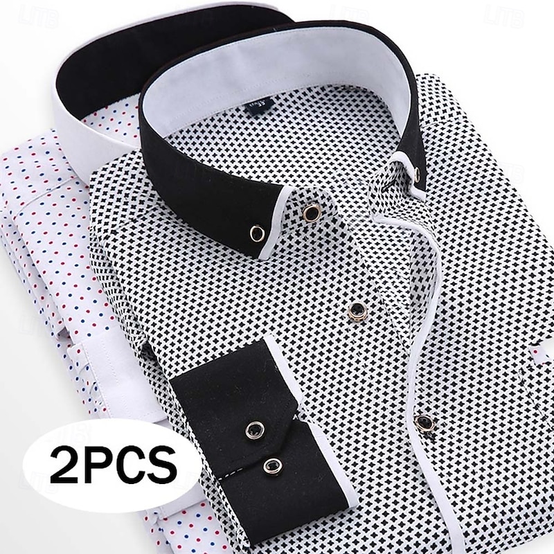 Men's Dress Shirt Button Down Shirt Collared Shirt Polka Dot Wedding Outdoor Navy blue+black Navy Blue+Red Gray+Navy Blue White+Black Long Sleeve Turndown Summer Spring Clothing Apparel Button-Down