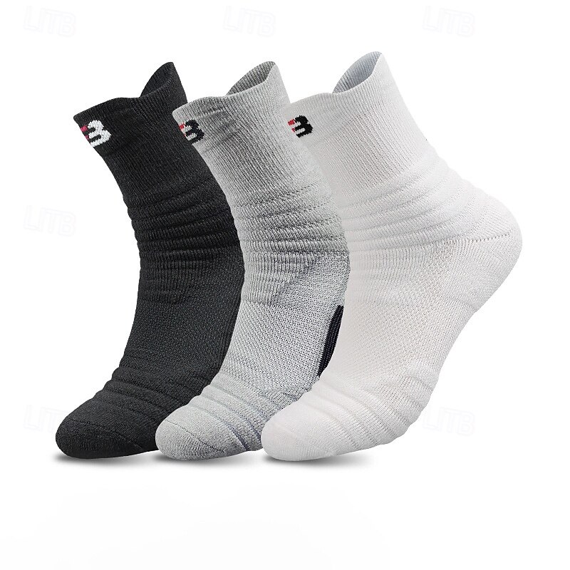 1 Pair Men's Hiking Socks Sports Socks Breathable Anti Blister Sweat-Wicking cushioned Outdoor quarter crew Patchwork Polyester Black White Grey for Running