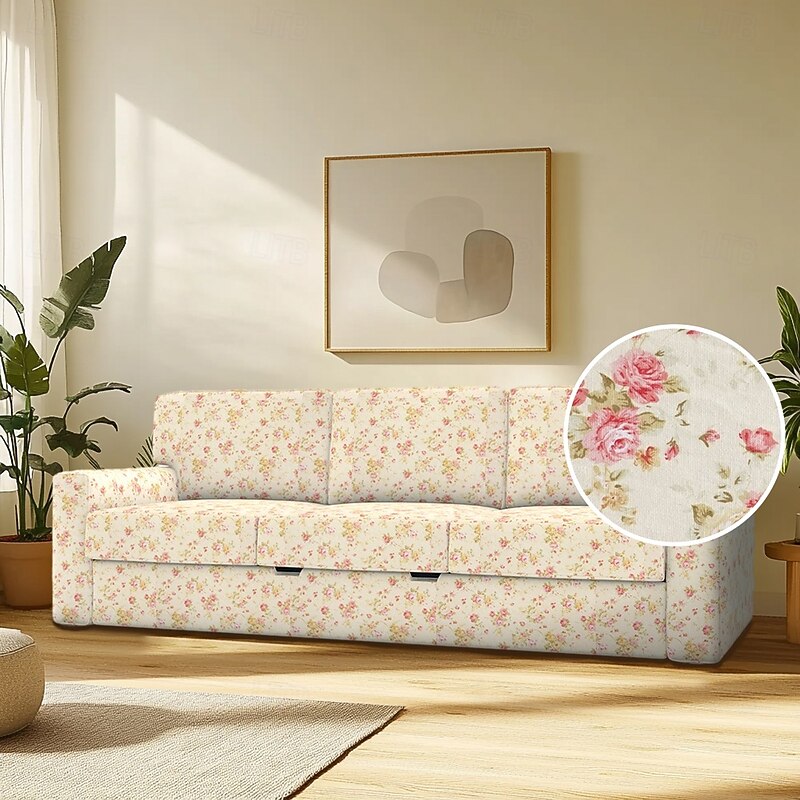 100% Cotton Sofa Cover Suitable For BÅRSLÖV Sofa Floral Plants Quilted Slipcovers3