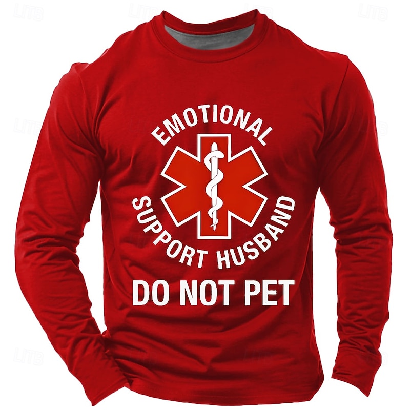 Mens Long Sleeve T-Shirt Funny Emotional Support Husband Do Not Pet Graphic Tee