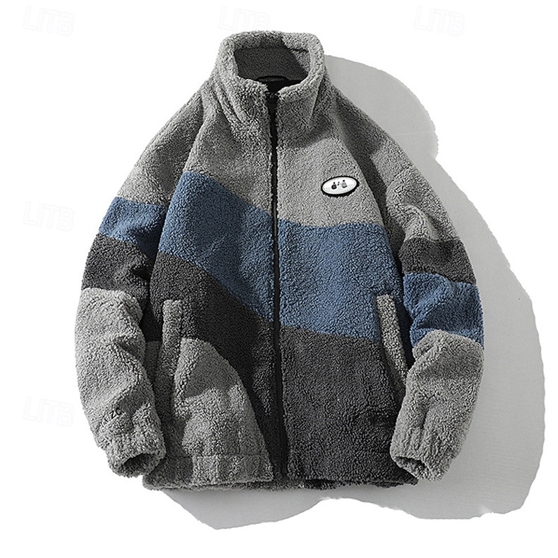 Men's Windbreaker Hiking Jacket Hiking Fleece Jacket Winter Outdoor Patchwork Thermal Windproof Fleece Jackets Black White Grey3