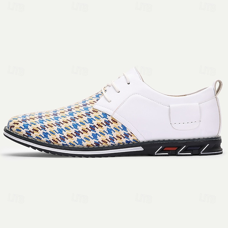 Woven White and Blue Men's Lace-Up Shoes Featuring Breathable Material and Trendy Design - Ideal for Casual Outings Summer Events and Everyday Wear3