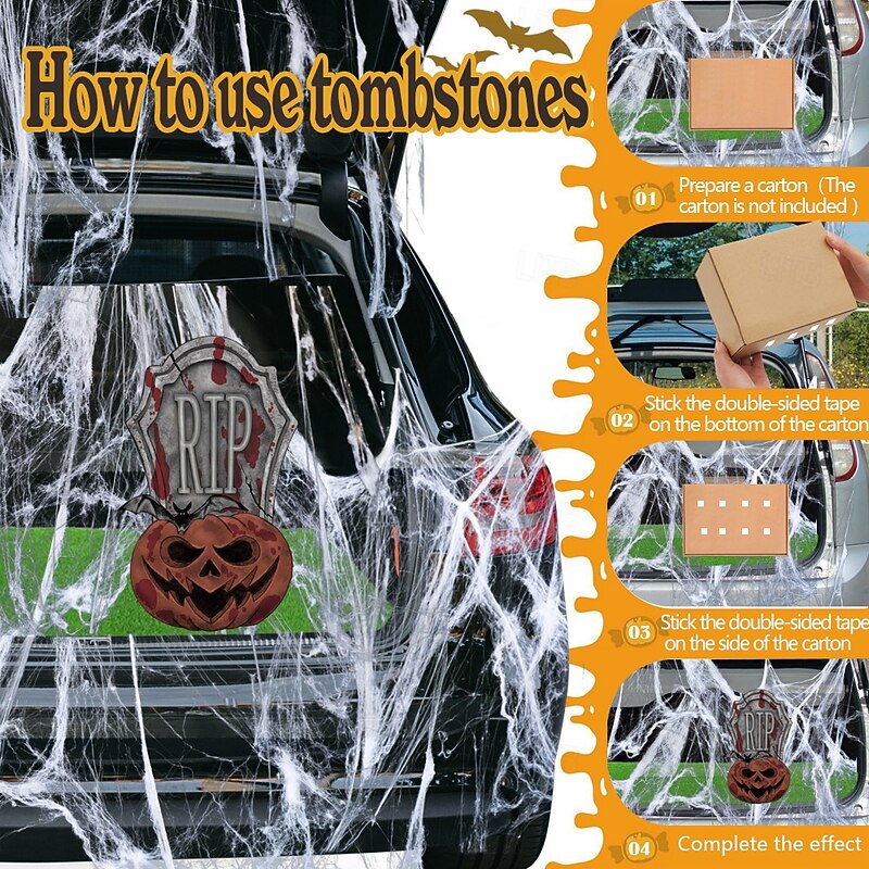 Halloween Trunk or Treat Car Decorations Kit with Spider Web and String Lights, Large Witch Trunk for SUV, Outdoor Arch and Garage Halloween Decor2