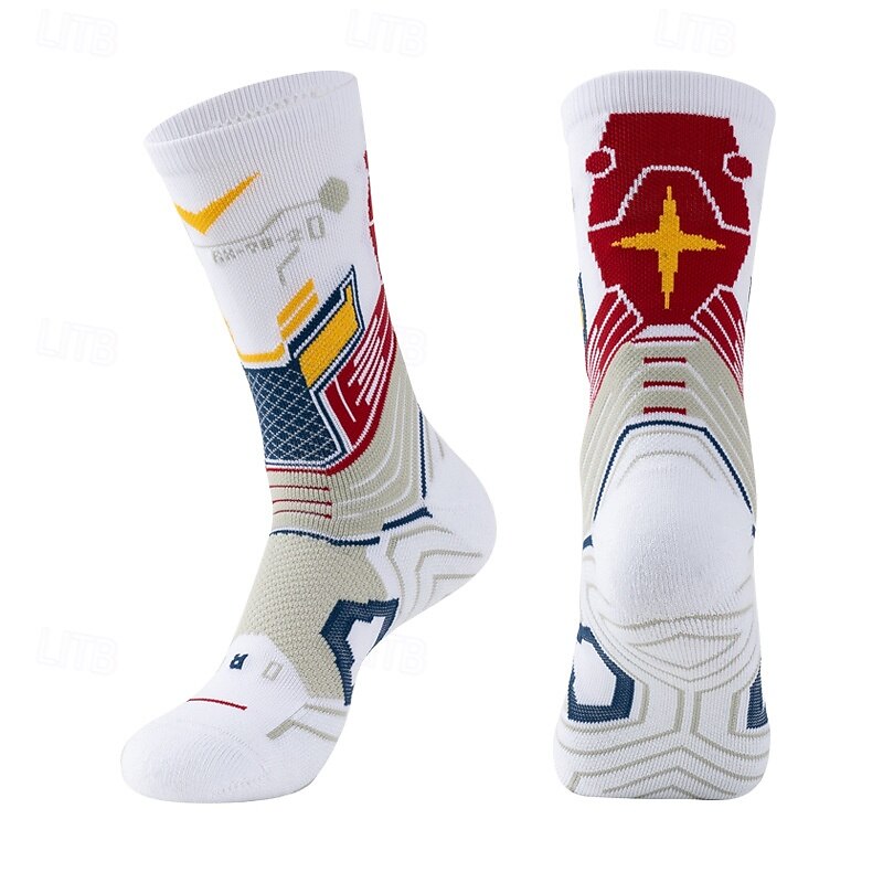 Men's 1 Pair Socks Stockings Sport Socks / Athletic Socks Running Socks Black Red Color Print Vacation Sports & Outdoor Daily Basic Medium Spring Fall Fashion Casual