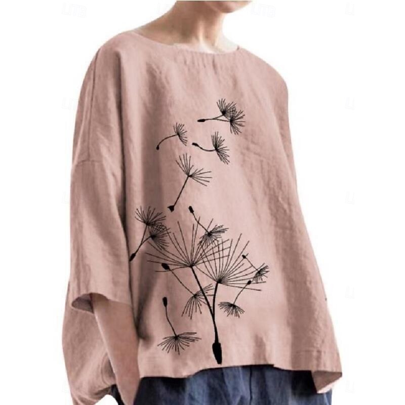 Women's Blouse Floral Daily Casual 3/4 Length Sleeve Crew Neck Regular Tops Daily Print Pink Brown Summer3