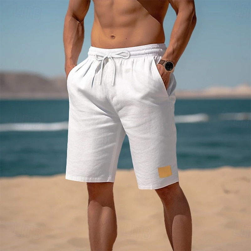 Men's Shorts Linen Shorts Summer Shorts Beach Shorts Drawstring Elastic Waist Straight Leg Solid Color Comfort Breathable Knee Length Outdoor Daily Holiday Vacation Fashion Dark Khaki Black