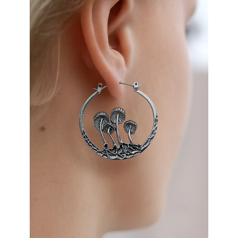Women's Vintage Mushroom Hoop Earrings – Alloy Statement Jewelry with Forest-Inspired Design, Ideal for Nature Lovers, Festivals and Boho Outfits2