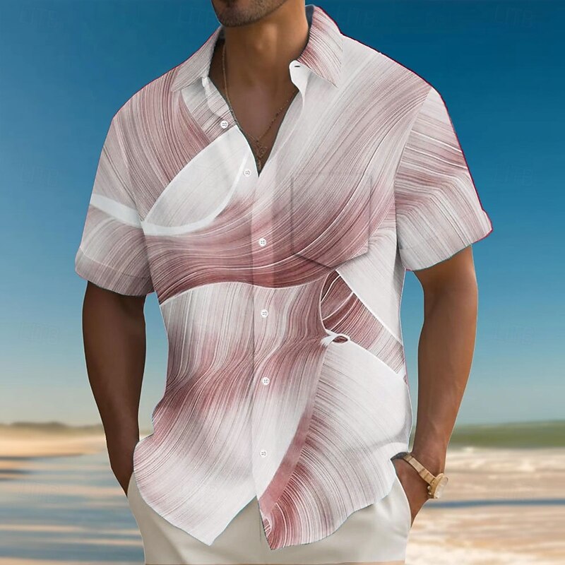 Men's Geometric Gradient Waves Shirt Summer Shirt Button Up Shirt Short Sleeve Fashion Casual Outdoor Vacation Dailywear Summer Spring Turndown 3D Print Collared Shirts Front One Pocket Red Blue4