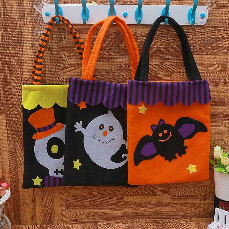 Halloween Treat Bag for Kids, Trick or Treat Candy Tote Bag, Non-Woven Fabric Gift Basket, Spooky Pumpkin Party Favor, Halloween Party Decoration3