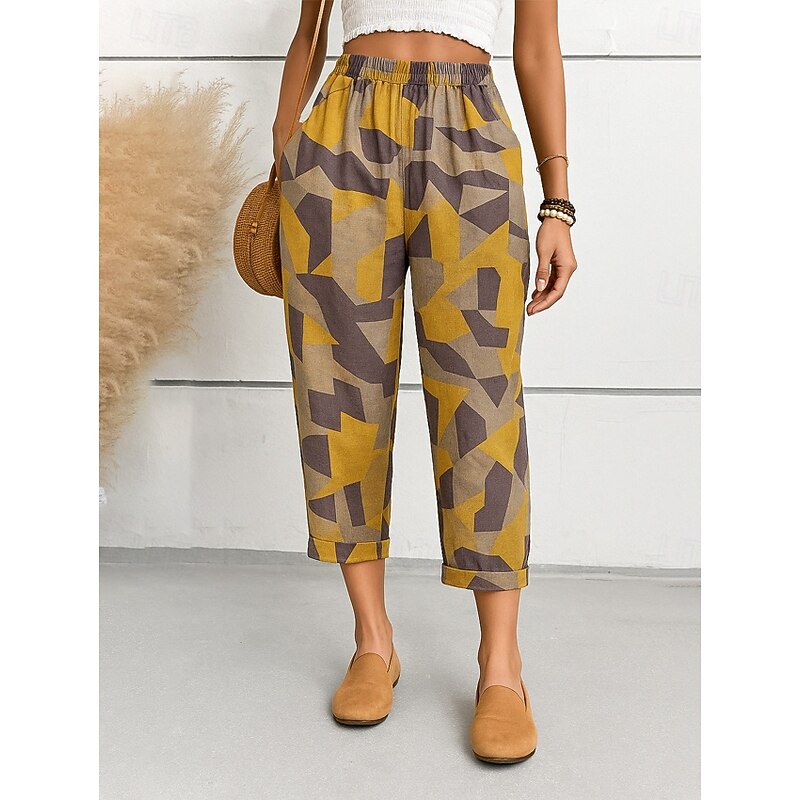 Women's Harem Pants Vintage Ankle-Length Mid Waist Graphic Abstract Comfy Breathable Quick Dry Stretchy Formal Vacation Street Black White Brown Green Summer Spring Loose Fit3