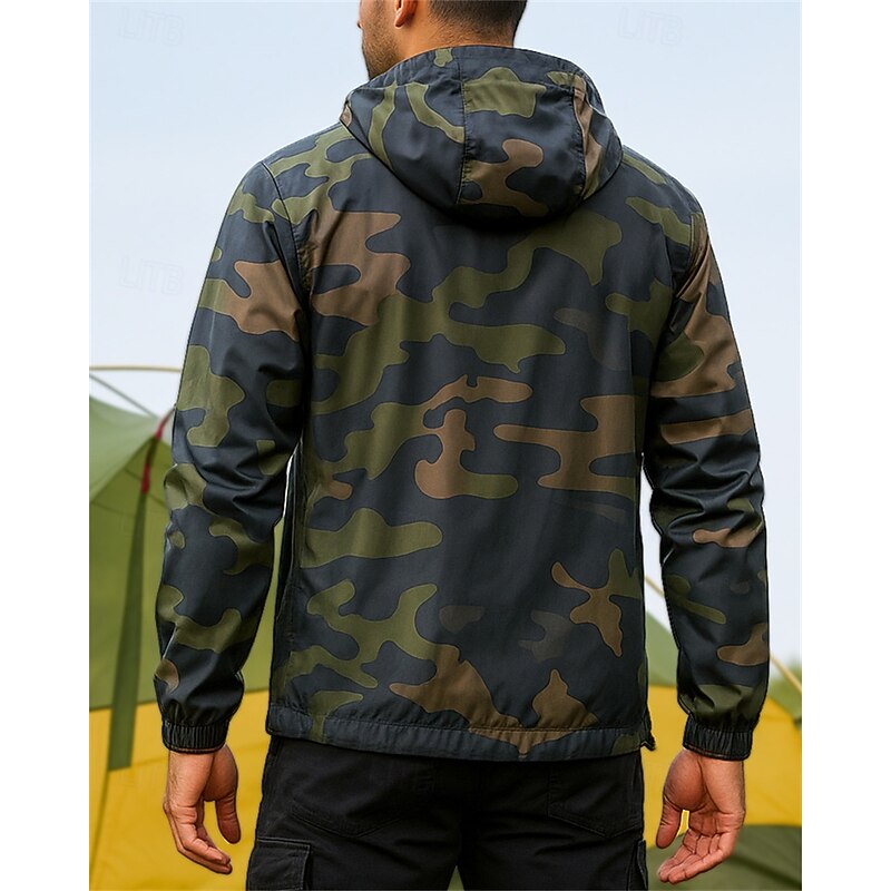 Men's Hiking Jacket Sport Jacket rain coat Outdoor Waterproof Quick Dry Lightweight Breathable Hiking Outfits Hiking Clothes Spring Autumn / Fall Jacket Tennis Golf Running Camo Black Green Grey2