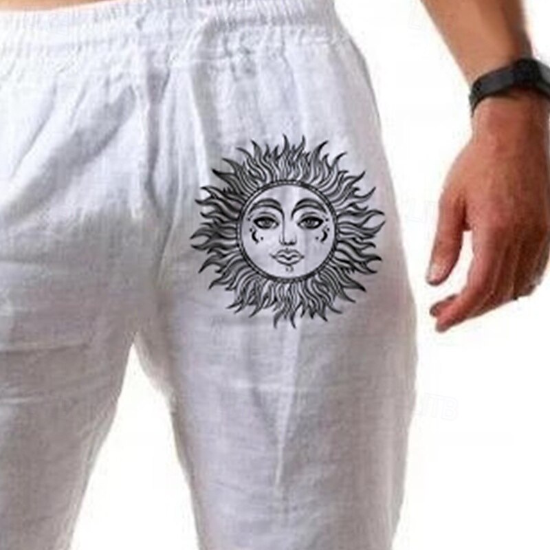 Men's Linen Pants Trousers Baggy Pants Beach Pants Drawstring Pocket Plain Comfort Breathable Full Length Daily Vacation Stylish White Army Green Micro-elastic3