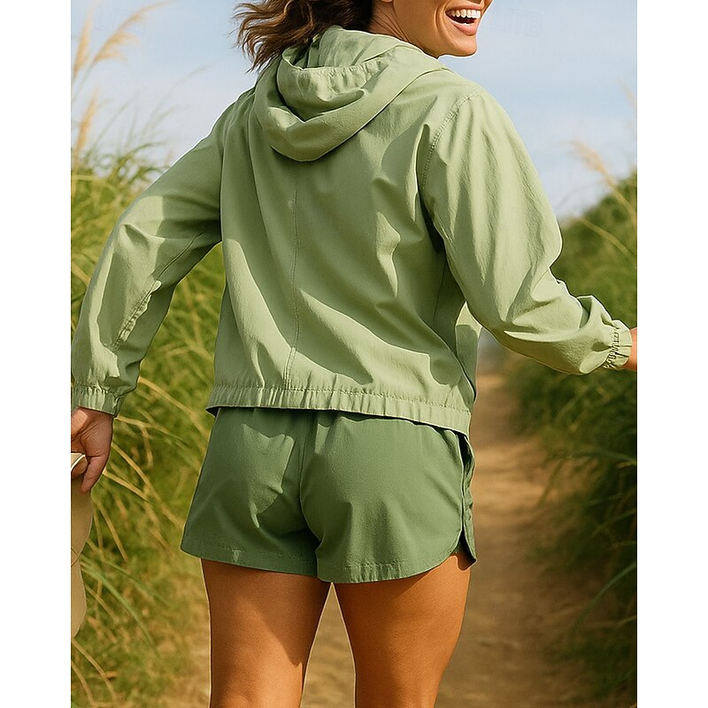 Women's Running Jacket Outdoor Jacket Rain Coat Pocket Full Zip Long Sleeve Outerwear Athletic Solid Colored Waterproof Windproof Quick Dry Lightweight Tennis Golf Running Sportswear Activewear Black2