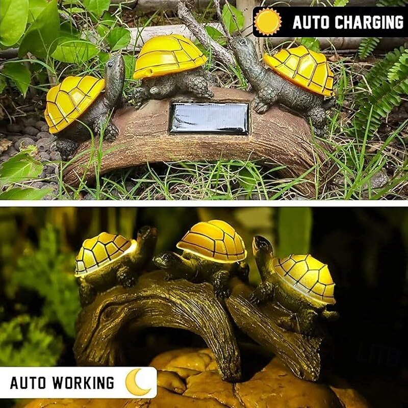 1 Pc Outdoor Waterproof Solar Powered Wooden Pile Turtle Sculpture Decorative Light Courtyard Garden Park Lawn Path Fence Landscape Light4